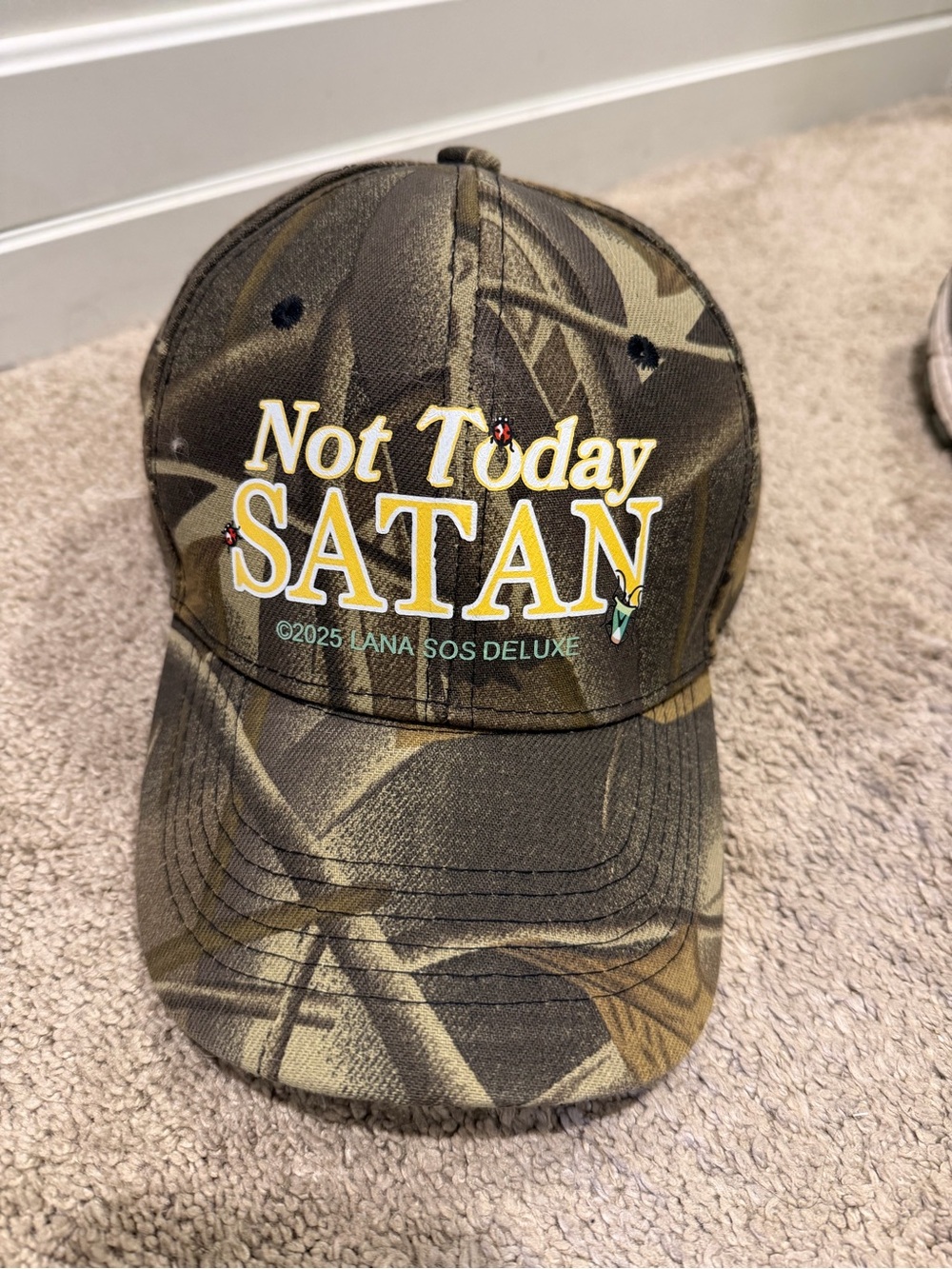 "Not Today SATAN" Camouflage Baseball Cap - Green/Brown